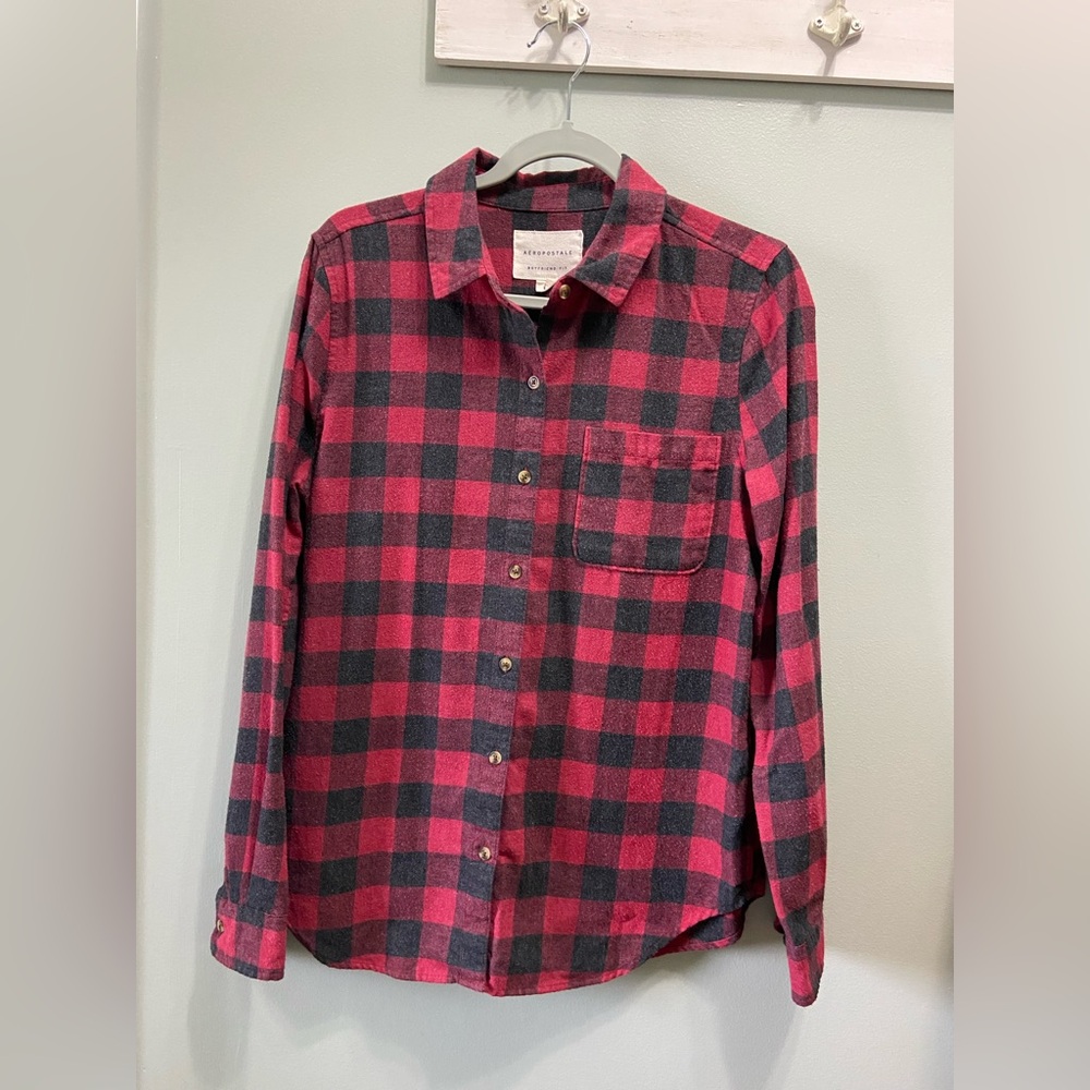 Aeropostale Red Black Flannel Shirt Boyfriend Fit Size Medium